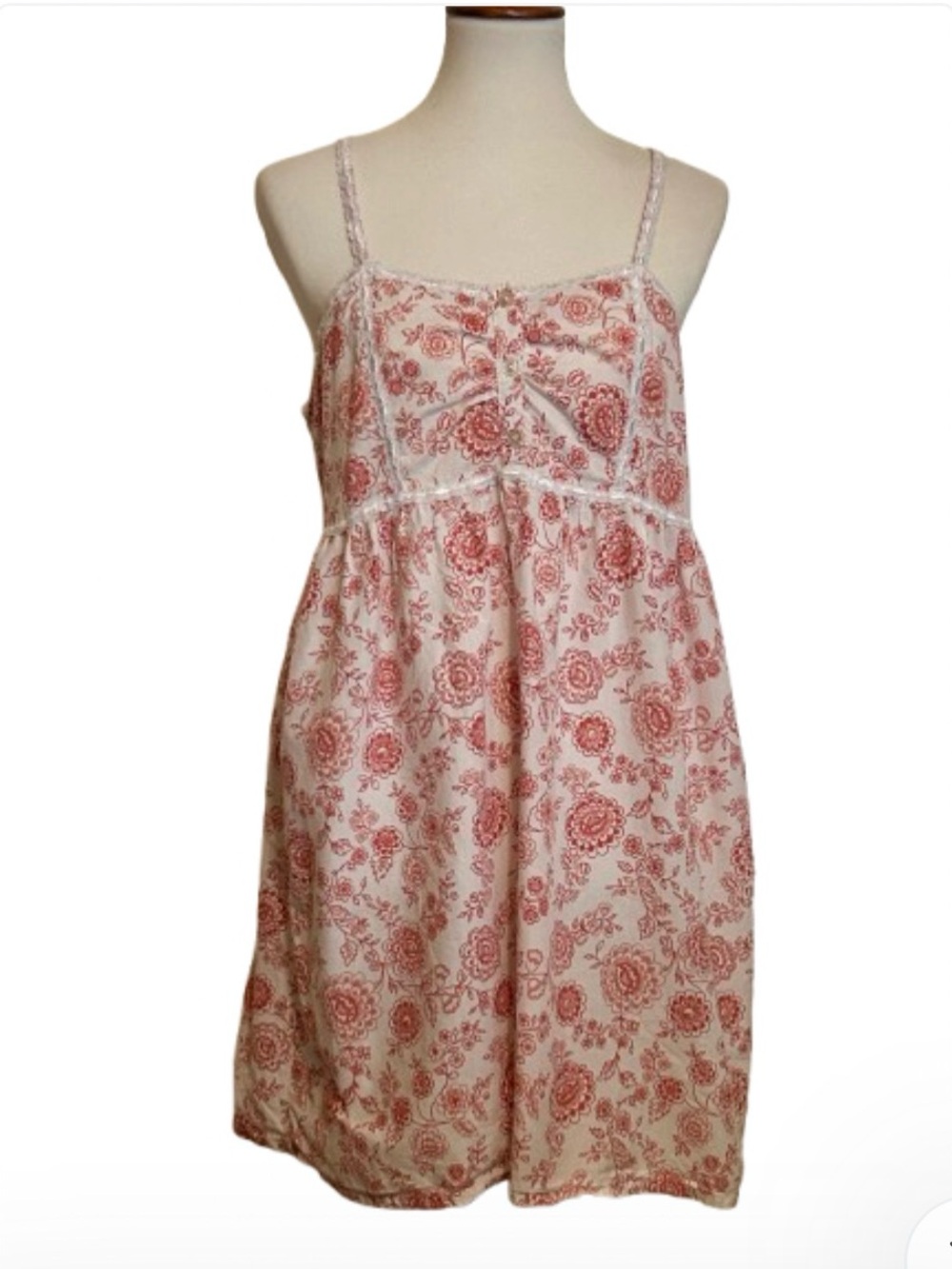 Laura Ashley VTG Floral Lace Trim Babydoll Cottagecore Slip Dress Nightgown M